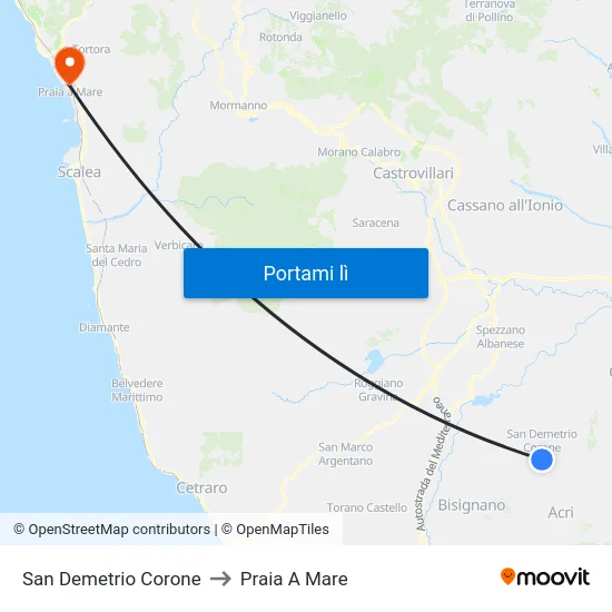 San Demetrio Corone to Praia A Mare map