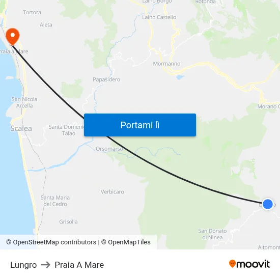 Lungro to Praia A Mare map