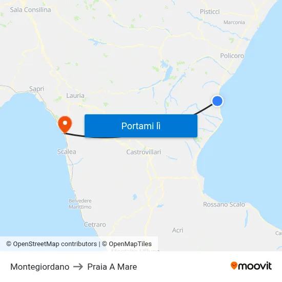Montegiordano to Praia A Mare map