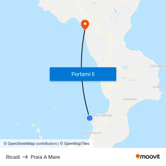 Ricadi to Praia A Mare map
