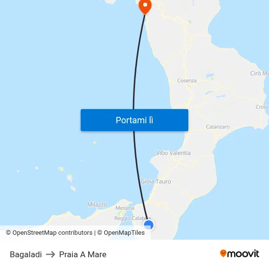 Bagaladi to Praia A Mare map