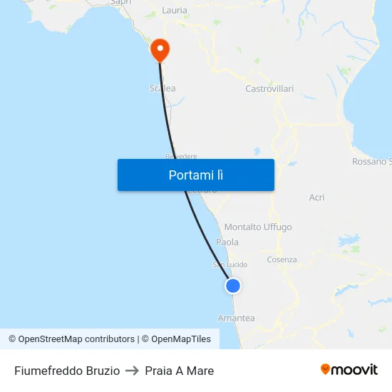 Fiumefreddo Bruzio to Praia A Mare map