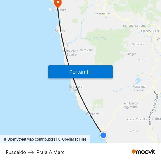 Fuscaldo to Praia A Mare map