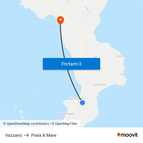 Vazzano to Praia A Mare map