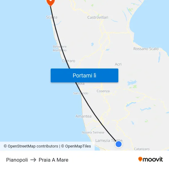 Pianopoli to Praia A Mare map