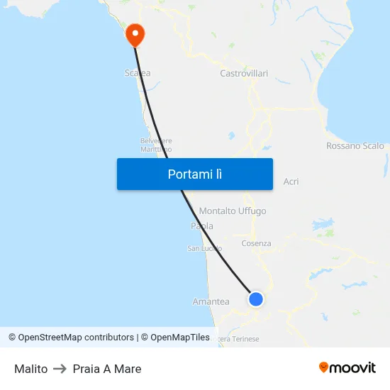 Malito to Praia A Mare map