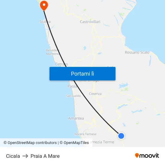 Cicala to Praia A Mare map