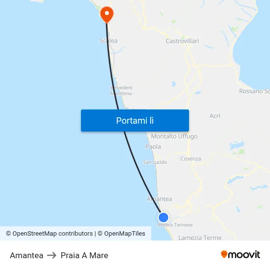 Amantea to Praia A Mare map