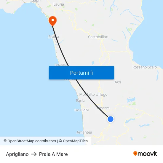 Aprigliano to Praia A Mare map