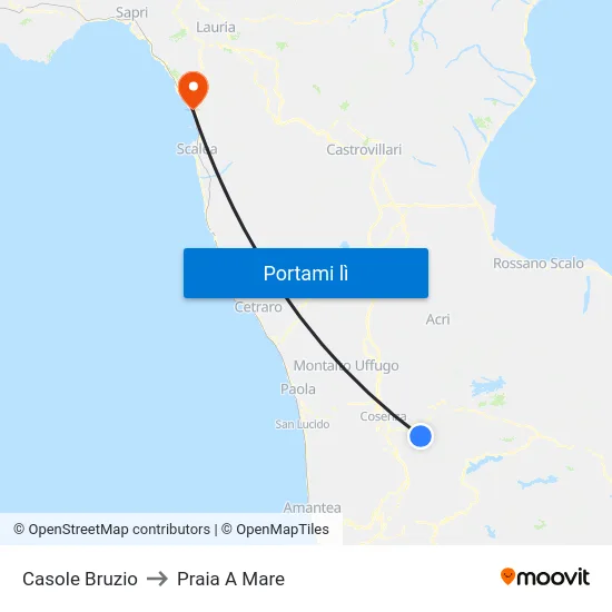 Casole Bruzio to Praia A Mare map