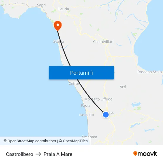 Castrolibero to Praia A Mare map