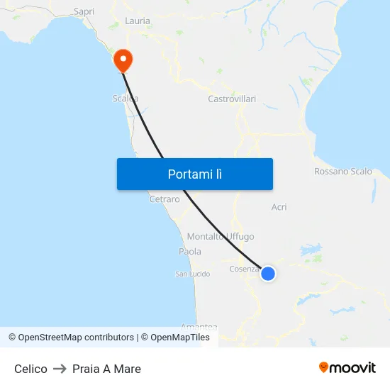 Celico to Praia A Mare map