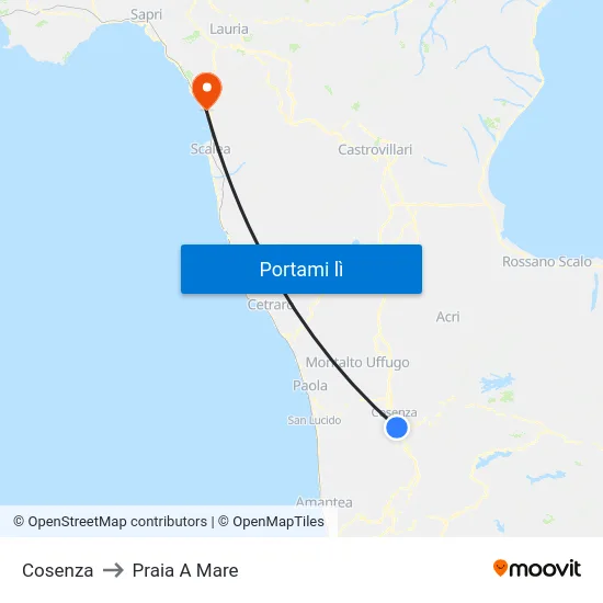 Cosenza to Praia A Mare map