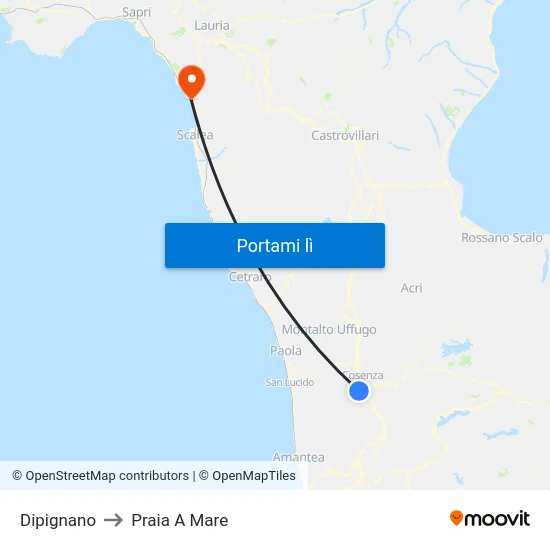 Dipignano to Praia A Mare map