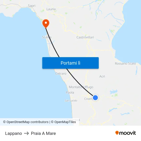 Lappano to Praia A Mare map