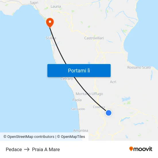 Pedace to Praia A Mare map