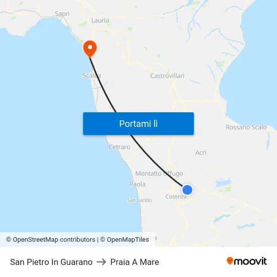 San Pietro In Guarano to Praia A Mare map