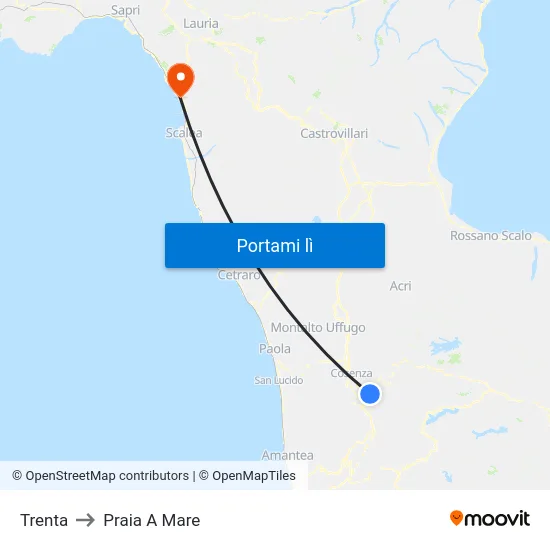 Trenta to Praia A Mare map