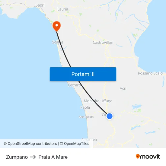 Zumpano to Praia A Mare map