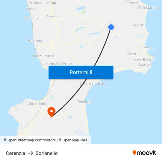 Cerenzia to Sorianello map