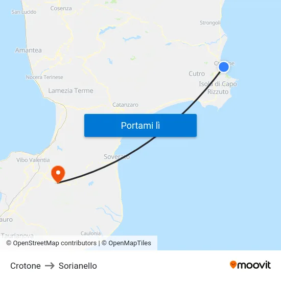 Crotone to Sorianello map