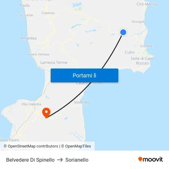 Belvedere Di Spinello to Sorianello map