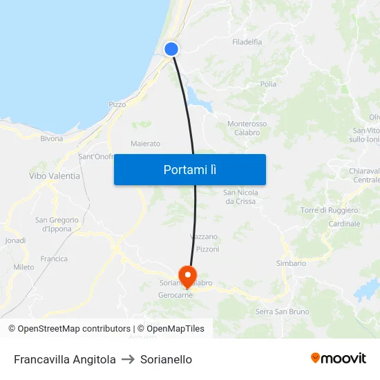 Francavilla Angitola to Sorianello map