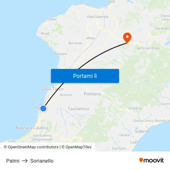 Palmi to Sorianello map