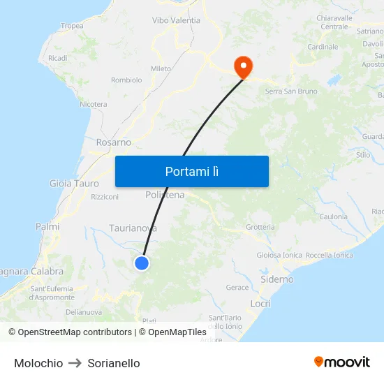 Molochio to Sorianello map
