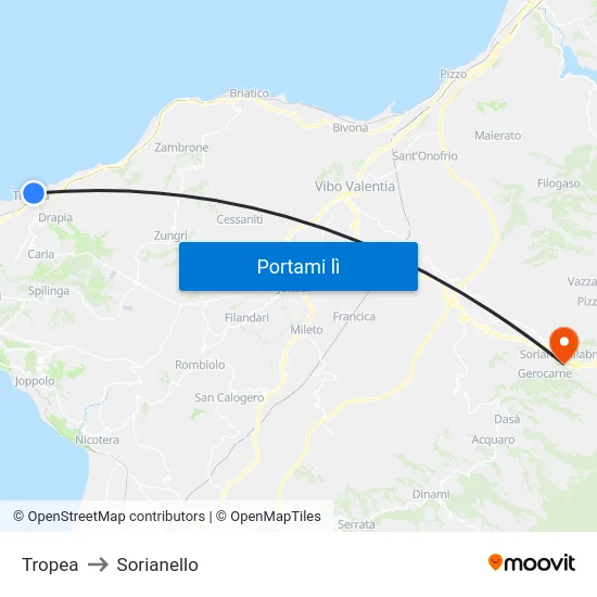 Tropea to Sorianello map