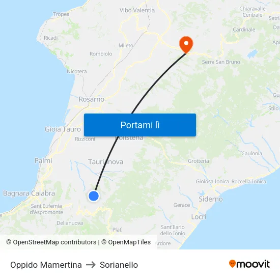 Oppido Mamertina to Sorianello map