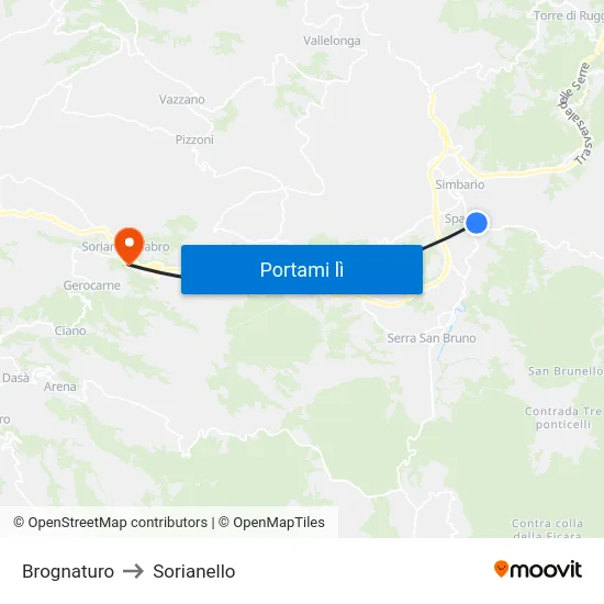 Brognaturo to Sorianello map