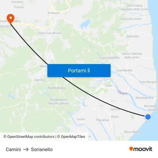 Camini to Sorianello map