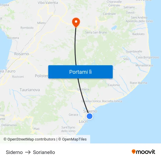 Siderno to Sorianello map