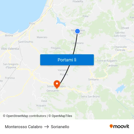 Monterosso Calabro to Sorianello map