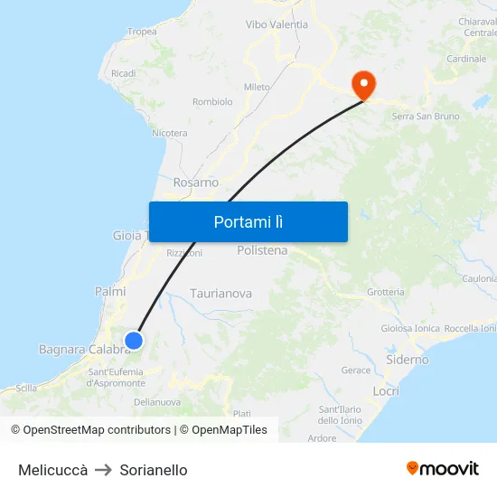 Melicuccà to Sorianello map