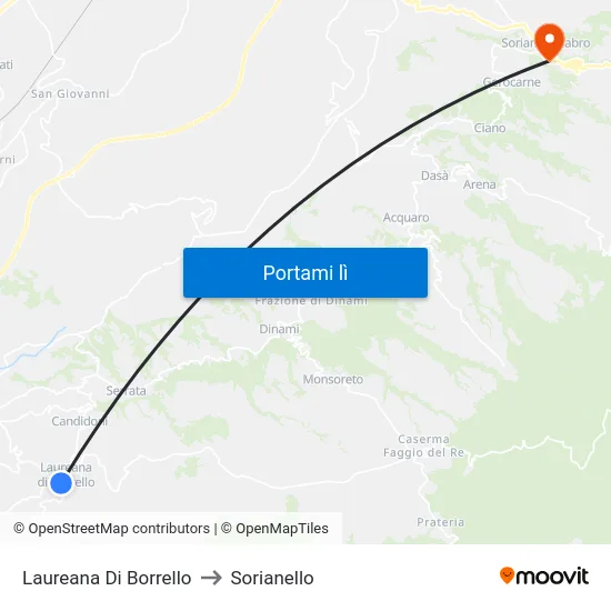 Laureana Di Borrello to Sorianello map