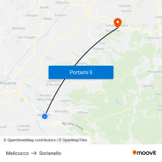 Melicucco to Sorianello map