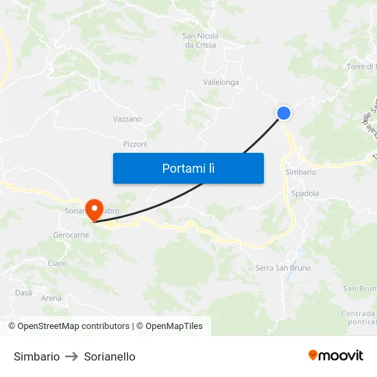 Simbario to Sorianello map