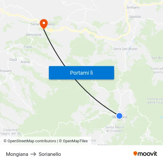Mongiana to Sorianello map