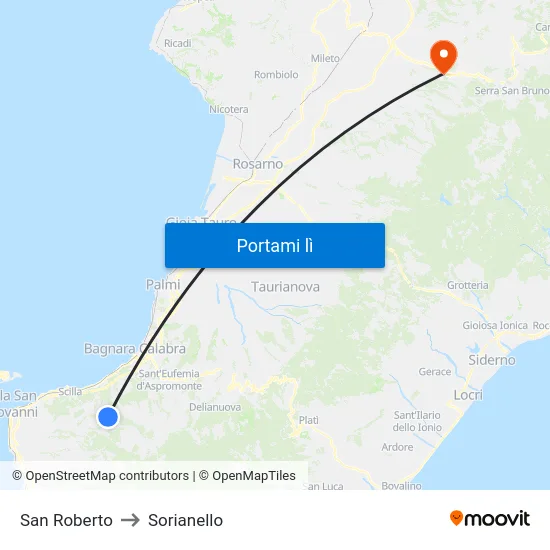 San Roberto to Sorianello map