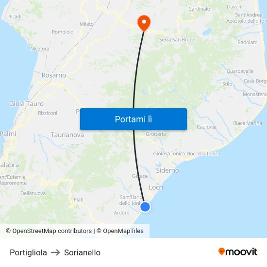 Portigliola to Sorianello map