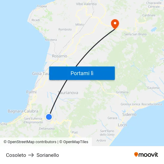 Cosoleto to Sorianello map