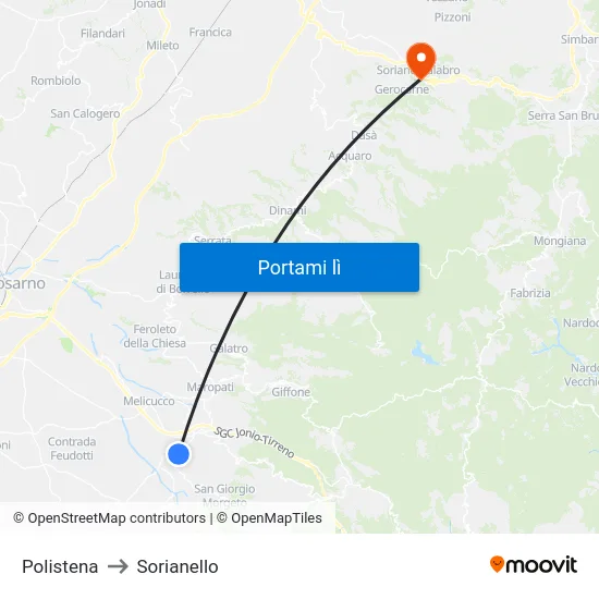 Polistena to Sorianello map