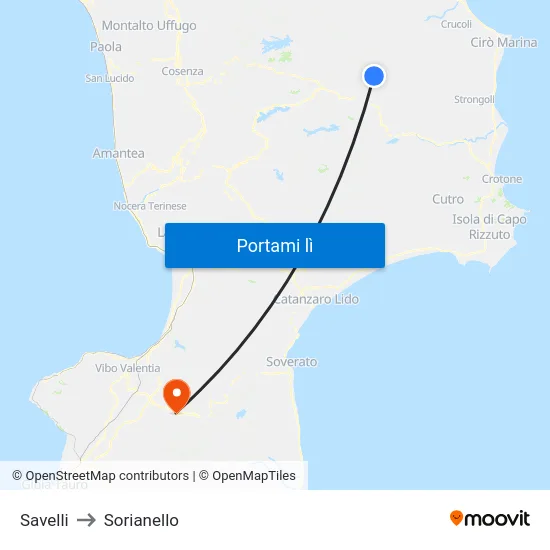 Savelli to Sorianello map