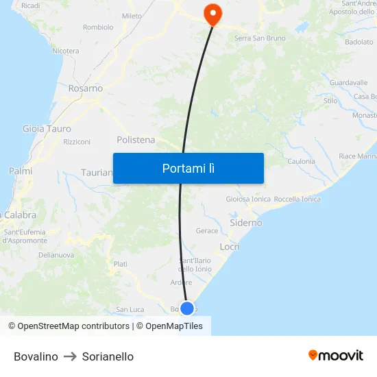 Bovalino to Sorianello map