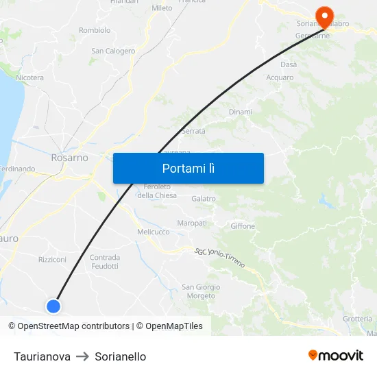Taurianova to Sorianello map