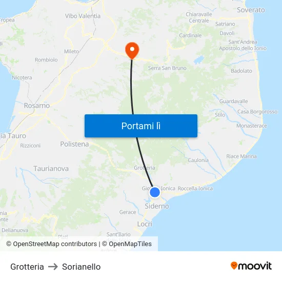 Grotteria to Sorianello map