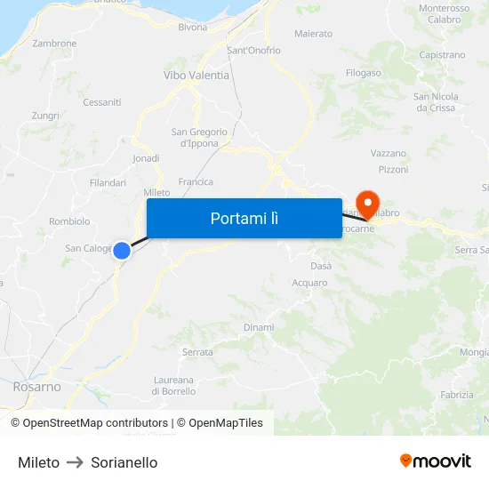 Mileto to Sorianello map