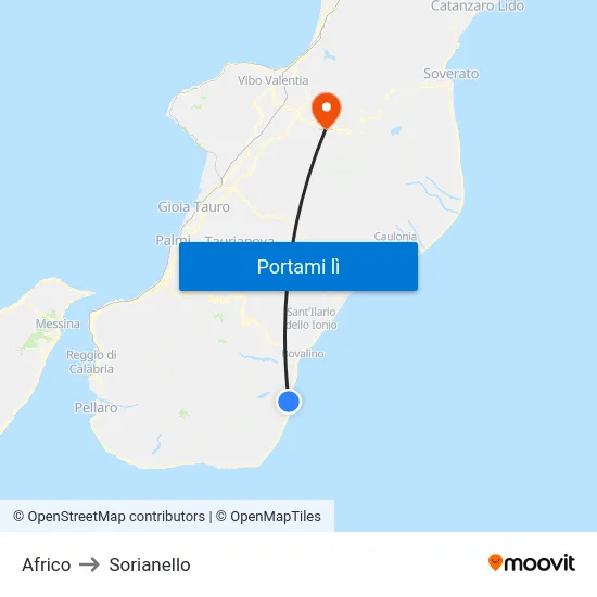 Africo to Sorianello map